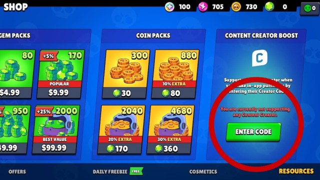 Redeeming a code in Brawl Stars