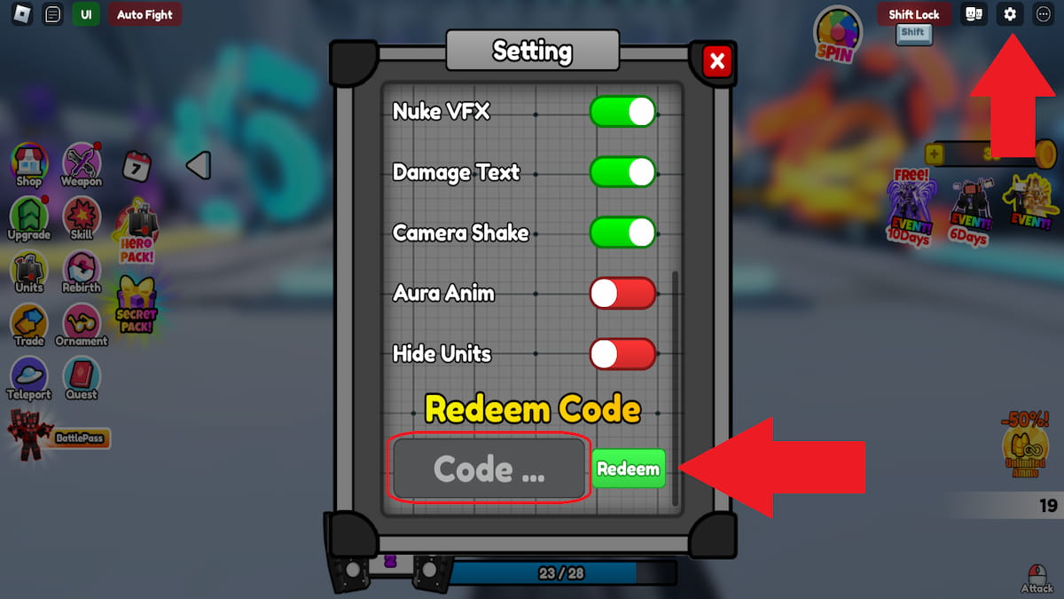 Skibidi Warriors How to redeem codes