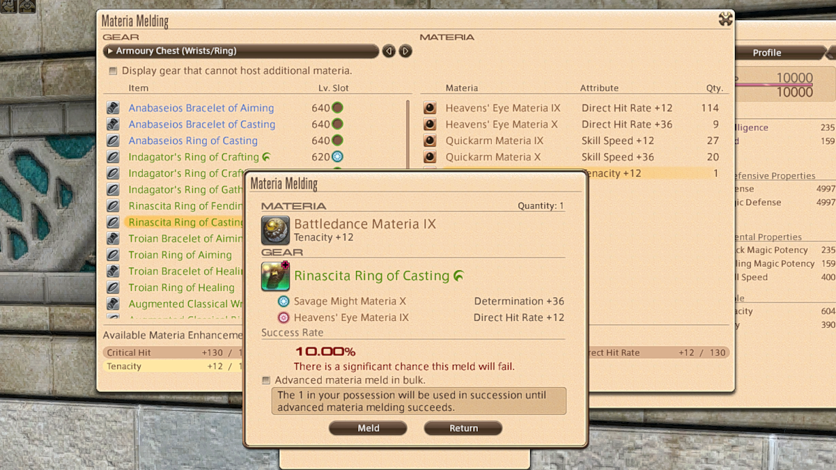 A low chance of success when overmelding in Final Fantasy XIV