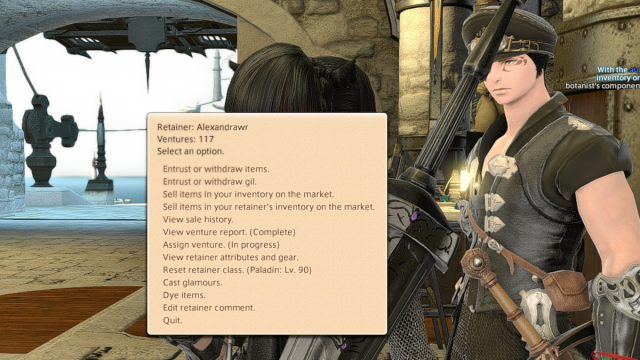 The Retainer menu in Final Fantasy XIV