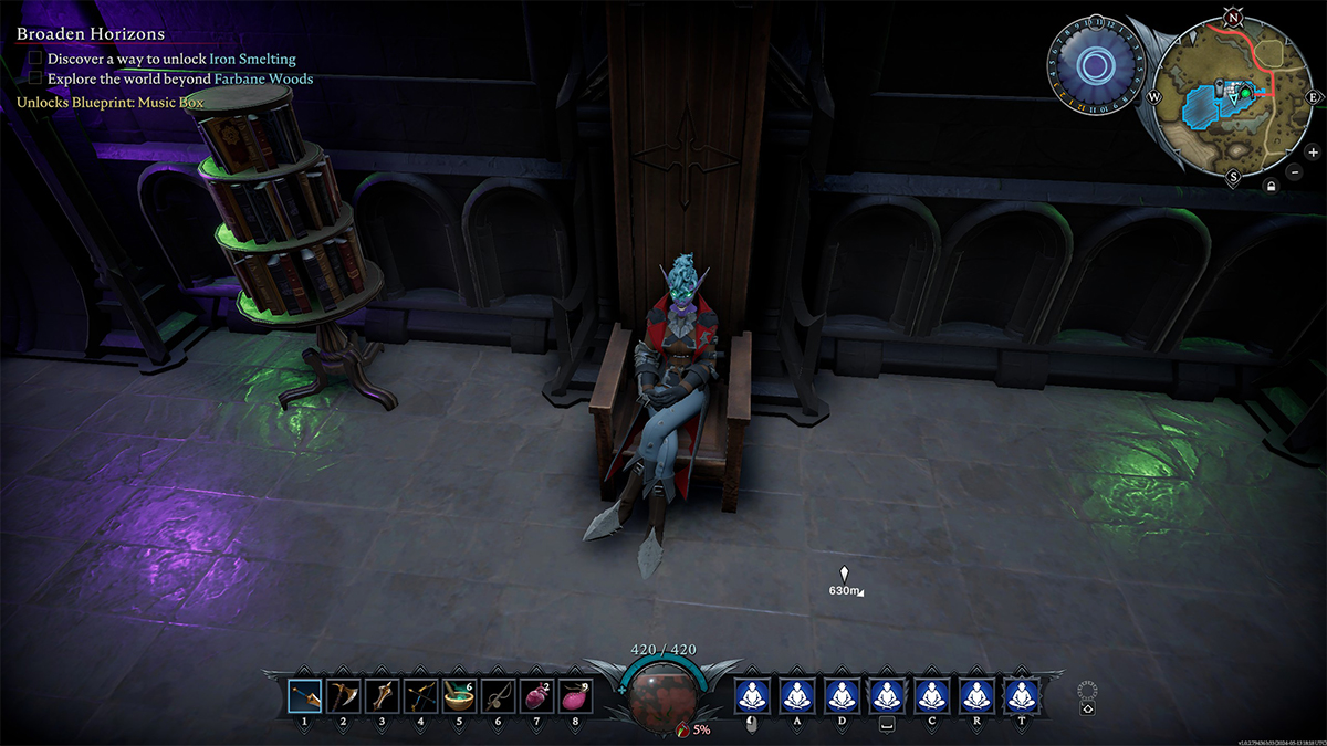 v rising sitting on castle throne