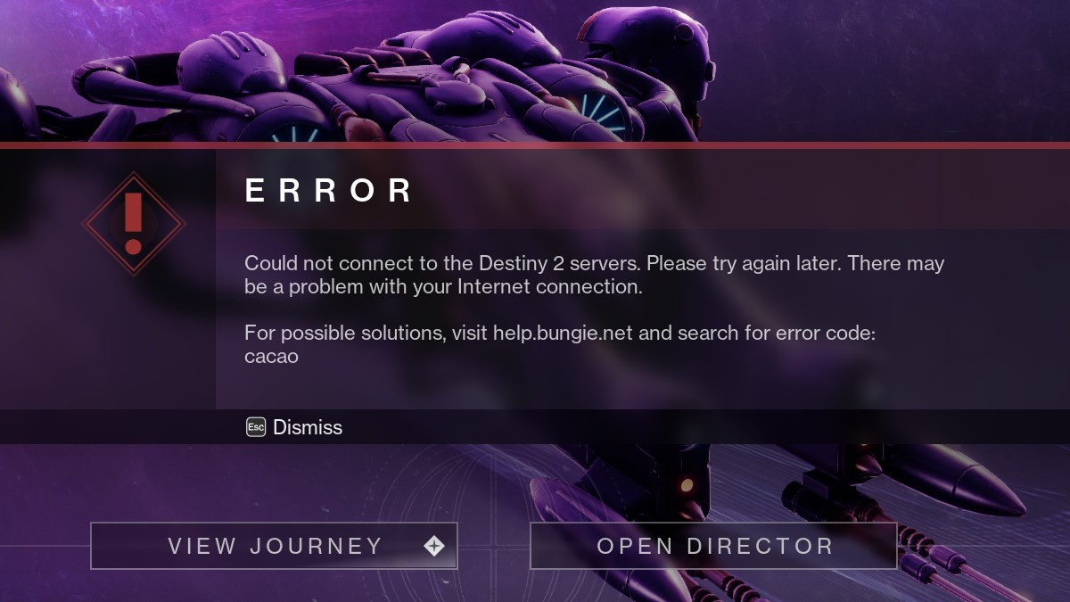 Destiny 2 Error Code Cacao