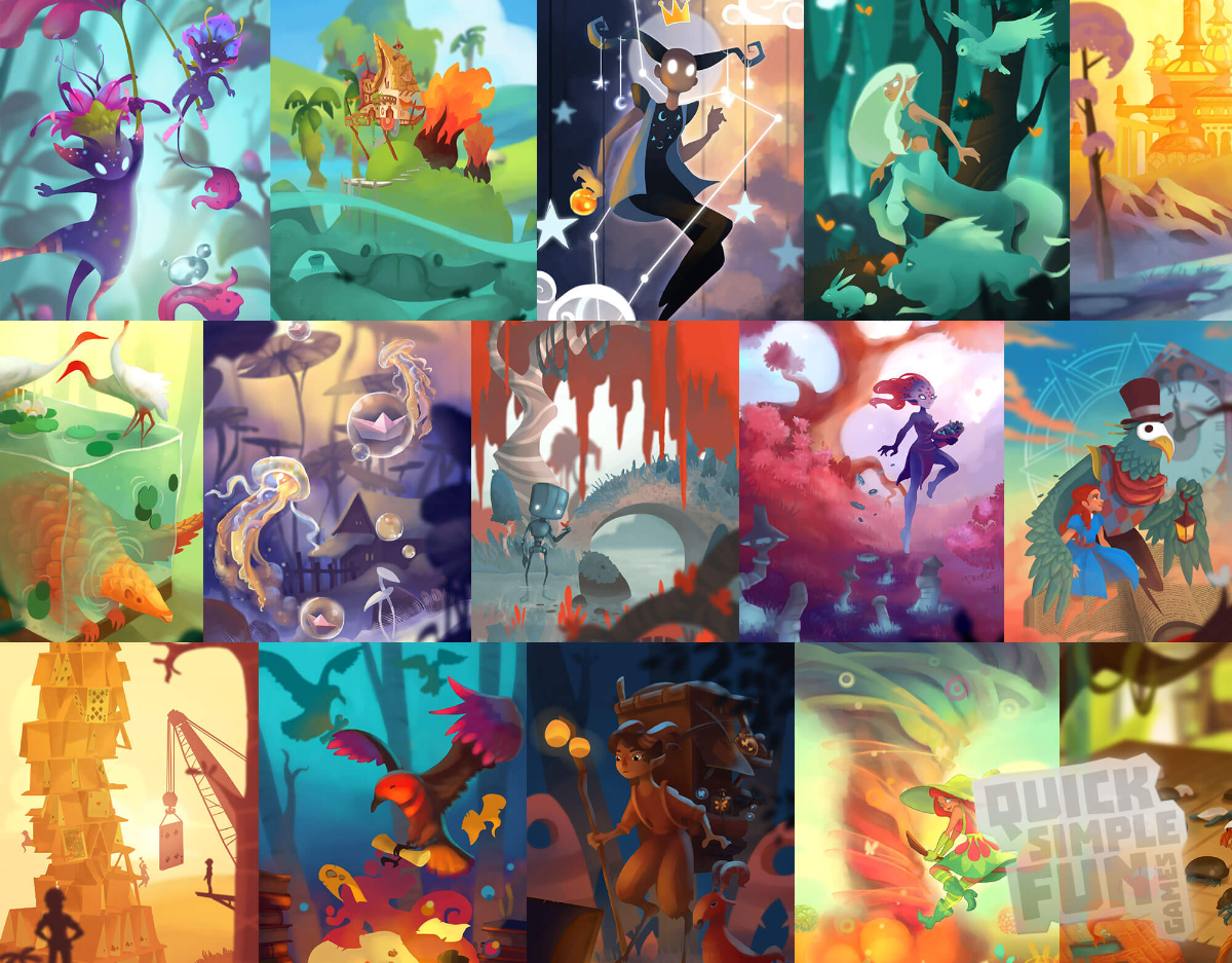 A series of colourful images from the Muse card game