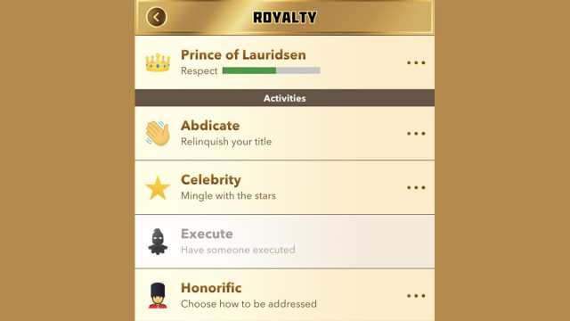 BitLife execute option in royalty menu