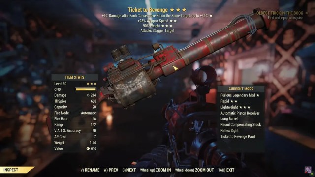fallout 76 ticket to revenge weapon