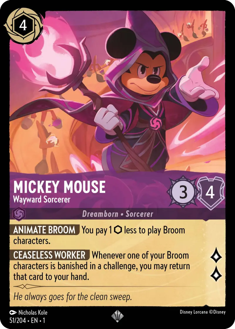 lorcana mickey mouse wayward sorcerer card