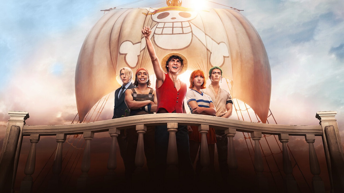 One Piece Neflix key visual Straw Hat Crew on pirate ship