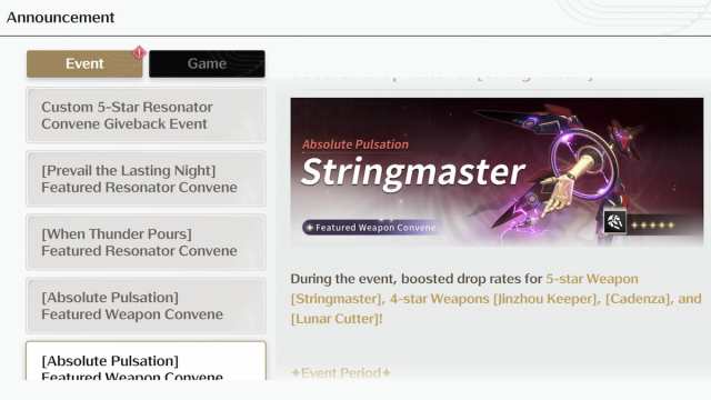 Wuthering Waves Stringmaster reward in Absolute Pulsation event