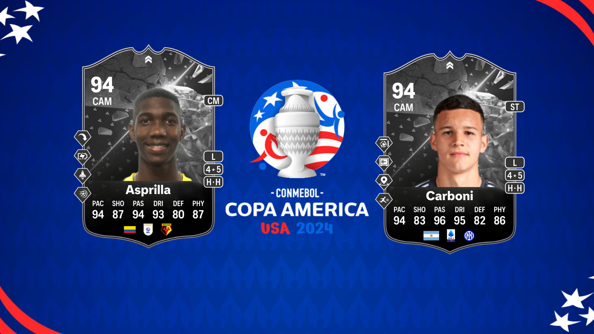 An image of Asprilla and Carboni Showdown SBC solutions in EA FC 24