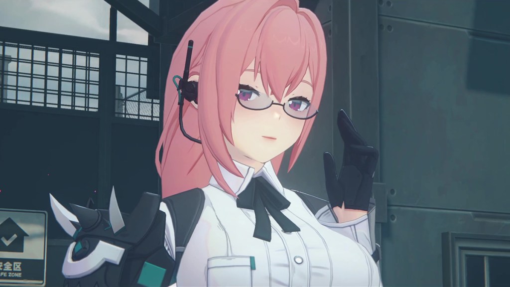 Tsukishiro Yanagi about to adjust her glasses in Zenless Zone Zero