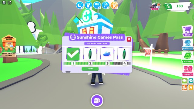 Sunshine Game Pass rewards in Adopt Me