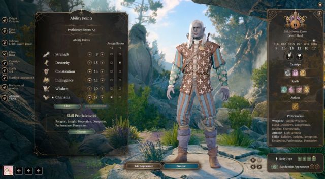 Bard character creation screen