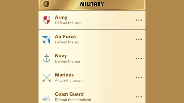 BitLife military menu