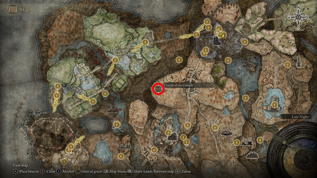 How to get the Prayer Room Key in Elden Ring Shadow of the Erdtree - map showing the church location