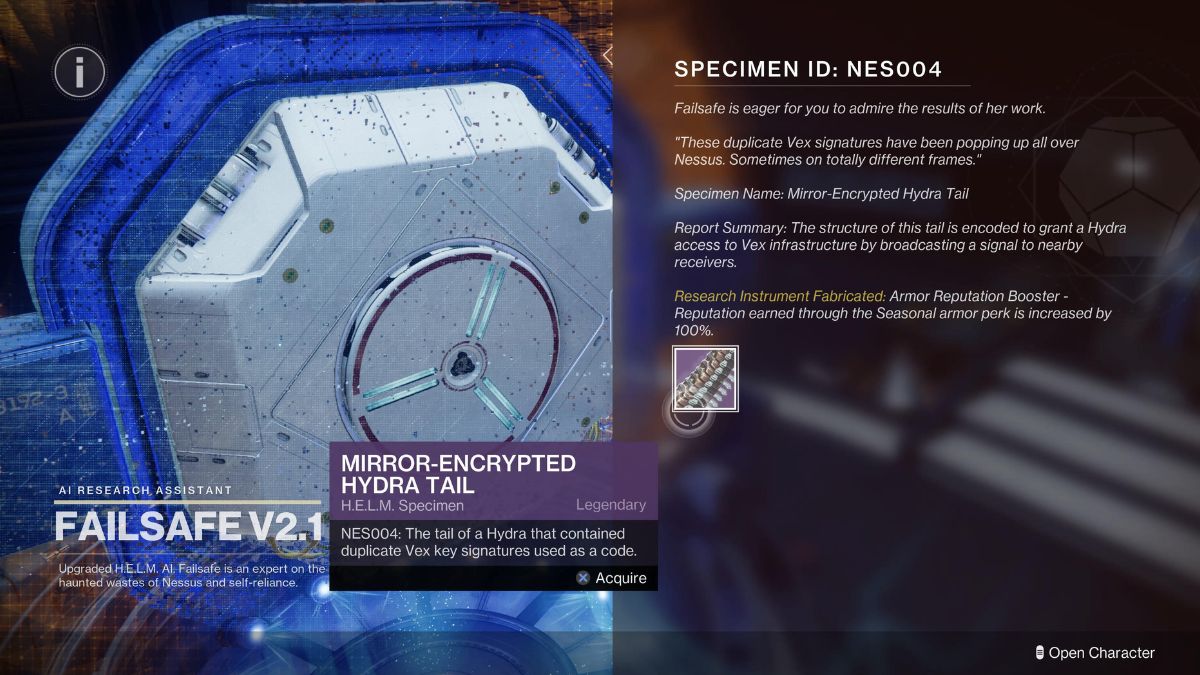 failsafe with hydra tail in destiny 2 episode echoes specimen id nes004