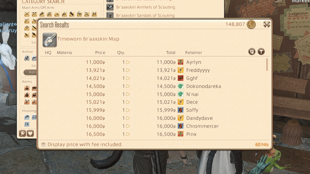 Timeworn Br'aaxskin Maps on the Marketboard in Final Fantasy XIV