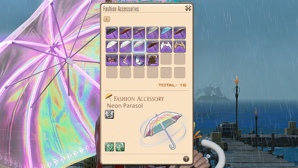 The Fashion Accessories menu in Final Fantasy XIV