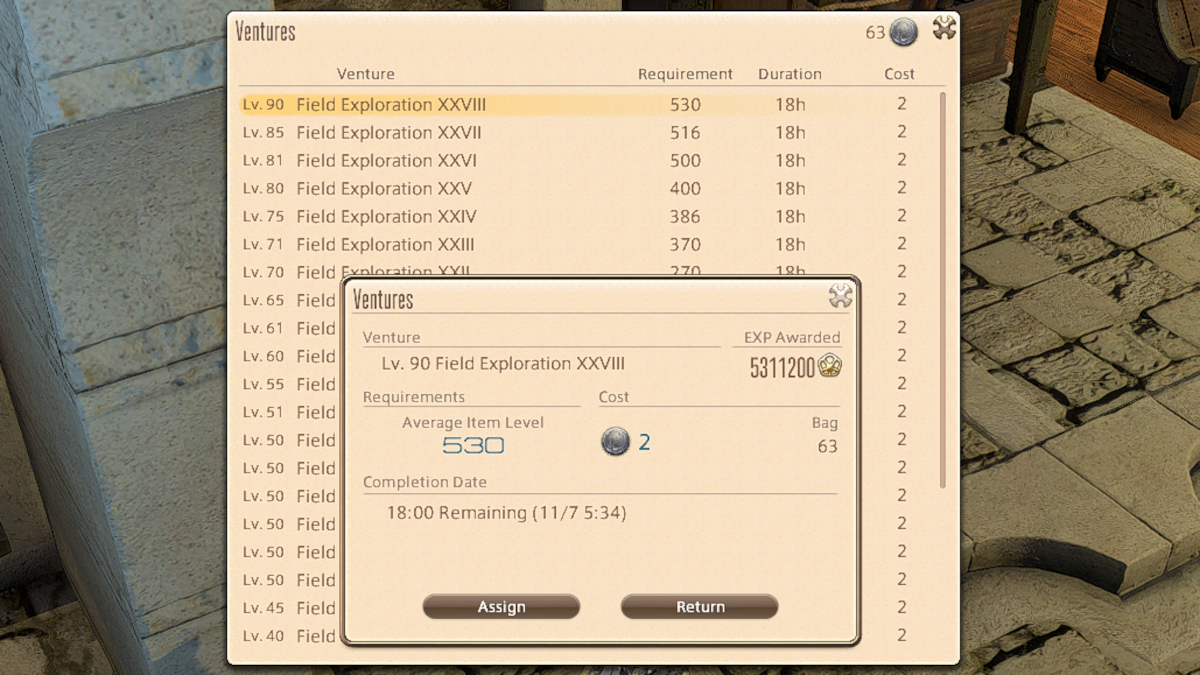 Assigning a Venture in Final Fantasy XIV