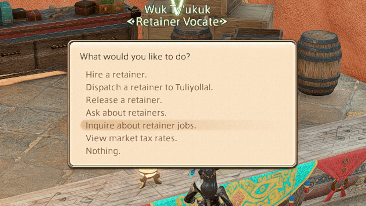 Talking to the Retainer Vocate in Final Fantasy XIV