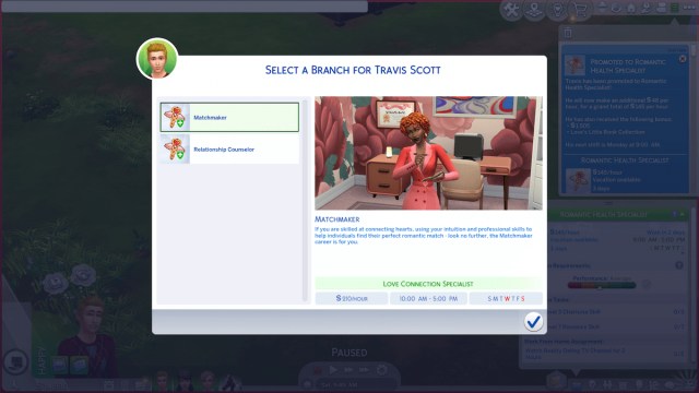 Matchmaker and Relationship Counselor branches in Sims 4