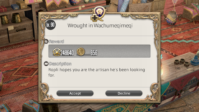 The quest to unlock Wachumeqimeqi Deliveries in Final Fantasy XIV