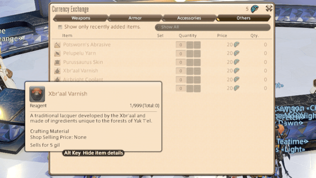 Xbr'aal Varnish is purchased with Tomestones of Aesthetics in Final Fantasy XIV