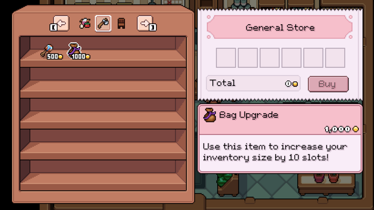 You can buy a Bag Upgrade from the General Store in Fields of Mistria