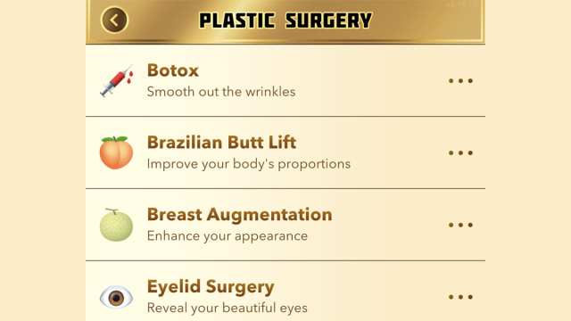 BitLife plastic surgery menu