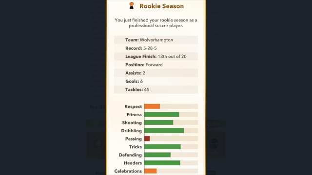 BitLife soccer player stats page