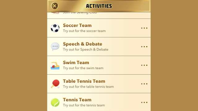 BitLife table tennis team in secondary school