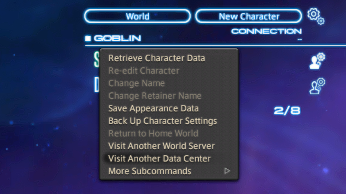 Data Center Travel option in Final Fantasy XIV