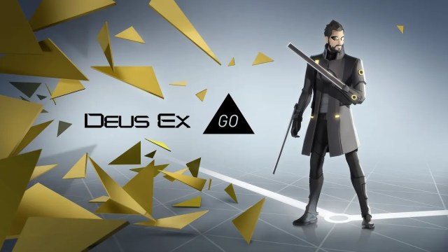 Deus Ex GO: Adam Jensen poses on a gray background.