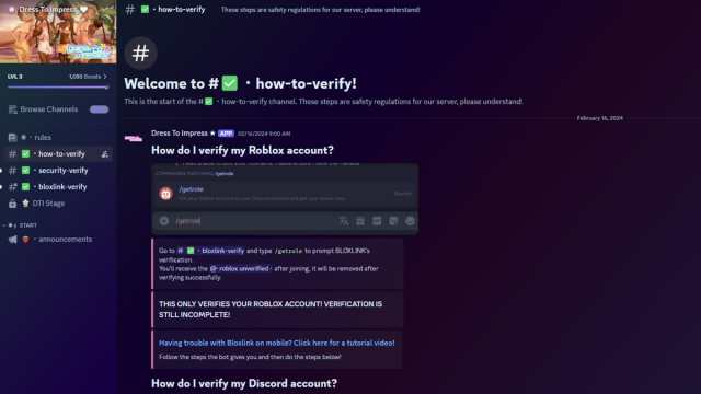 Dress to Impress Discord server verification