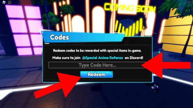 How to redeem Special Anime Defense code