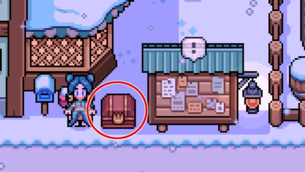 The Renown chest next to the Request Board in Fields of Mistria