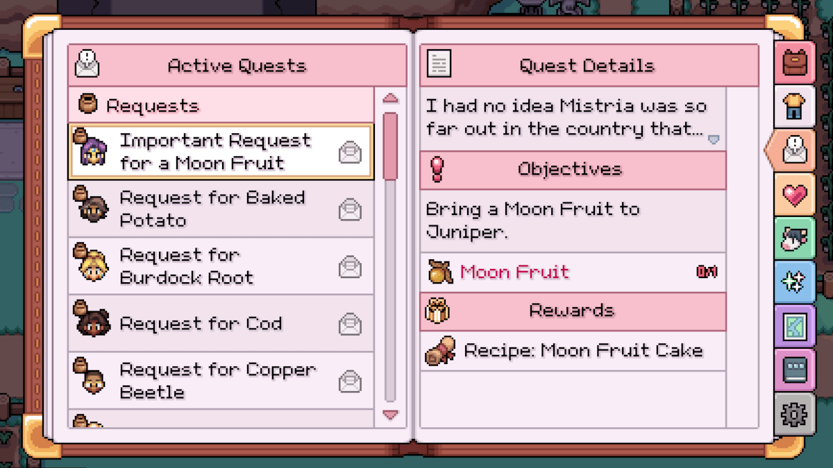 Completing Request Board quests can help increase friendship levels in Fields of Mistria