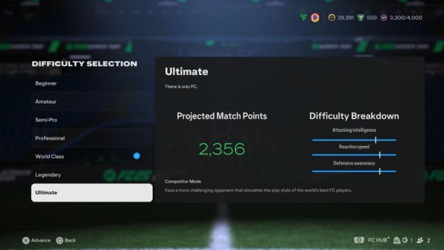 An image of difficulty modes in EA FC 25