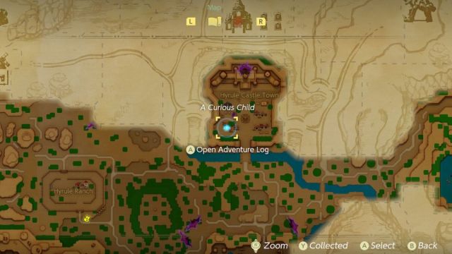 The location for the A Curious Child quest on the map.