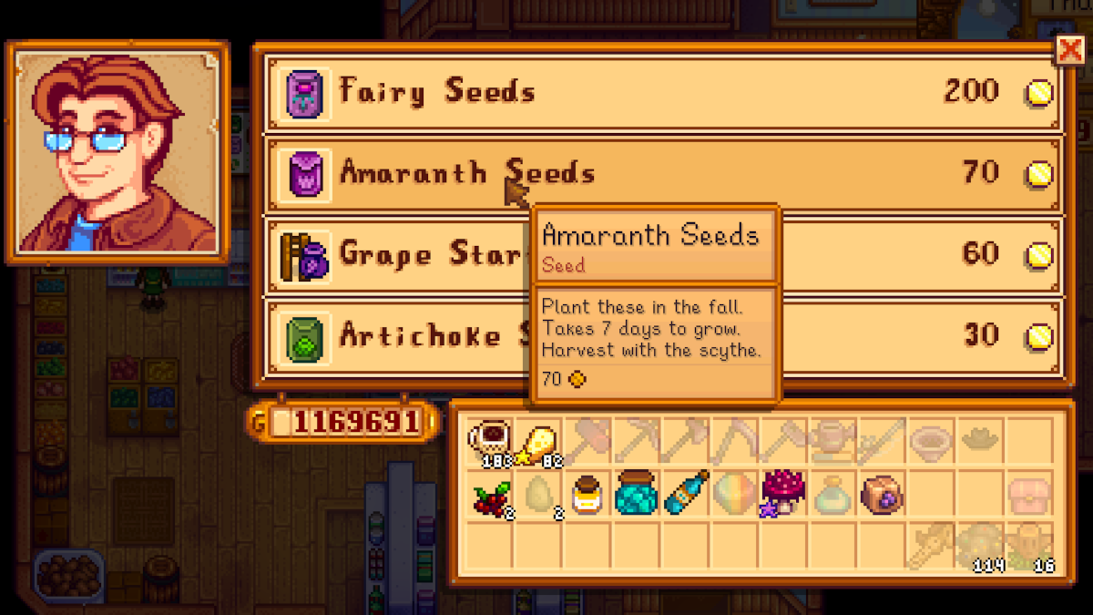 Amaranth Seeds for sale in Stardew Valley