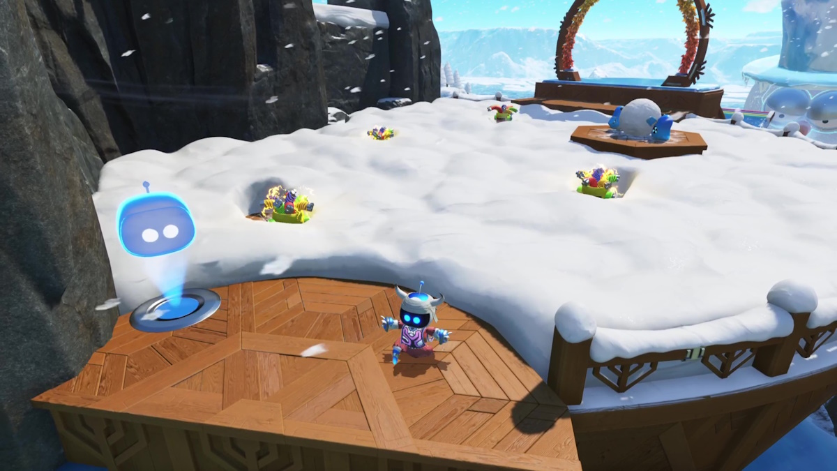 Astro Bot - Frozen Meal Lost Galaxy exit unlock - platform with snow and enemies