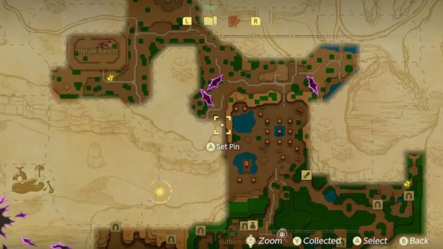 The map revealing the location of Hyrule Ranch.