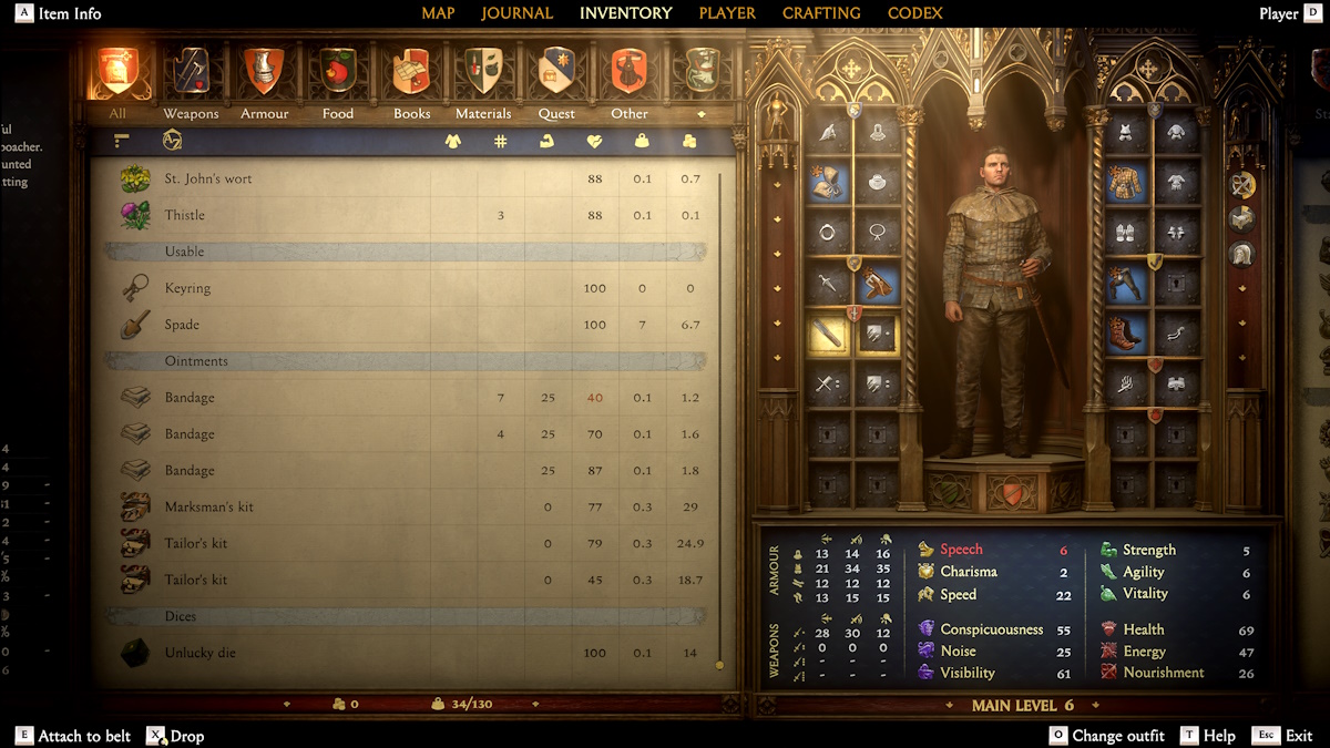 kingdom come deliverance ii - hands-on preview - inventory screen