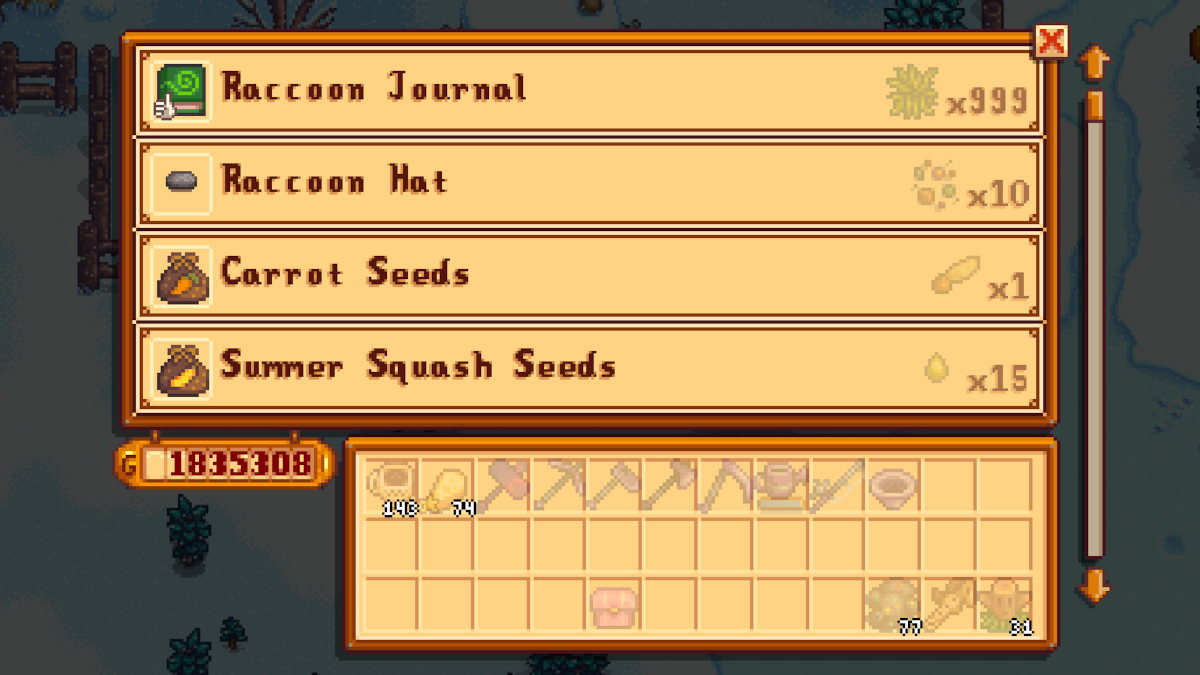 Mrs. Raccoon's shop in Stardew Valley