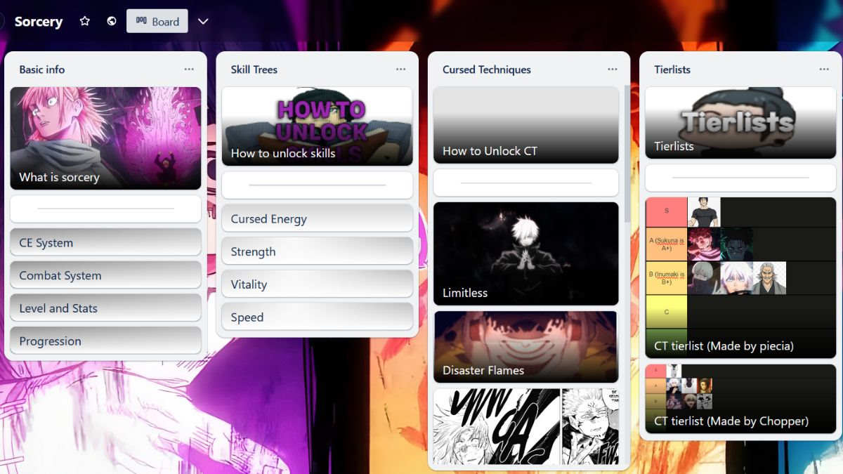 Unofficial Roblox Sorcery Trello board