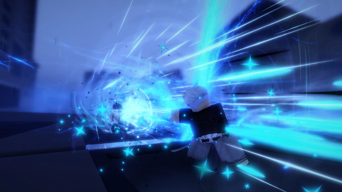 Player using the Limitless Cursed Technique in the Sorcery Roblox experience