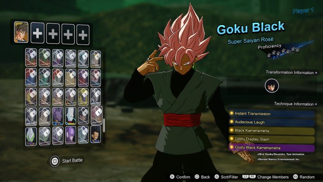 Goku Black in the Sparking Zero character selection screen. 