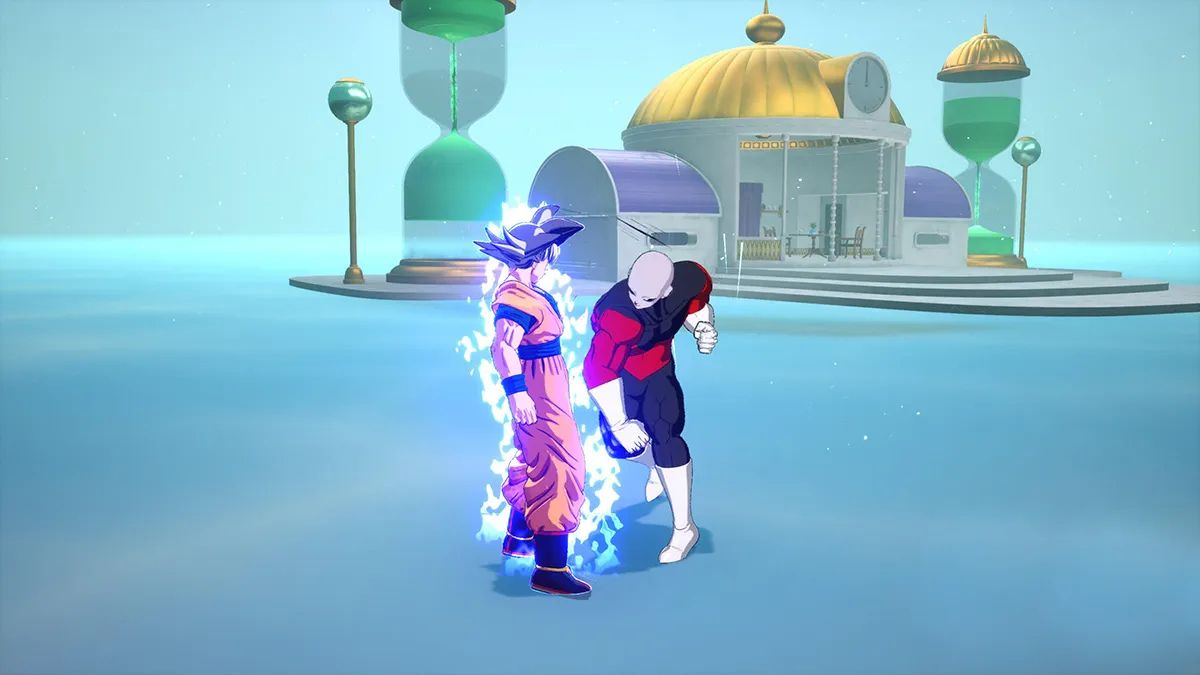 Ultra Instinct Goku performs a auto dodge in Dragon Ball Sparking Zero.