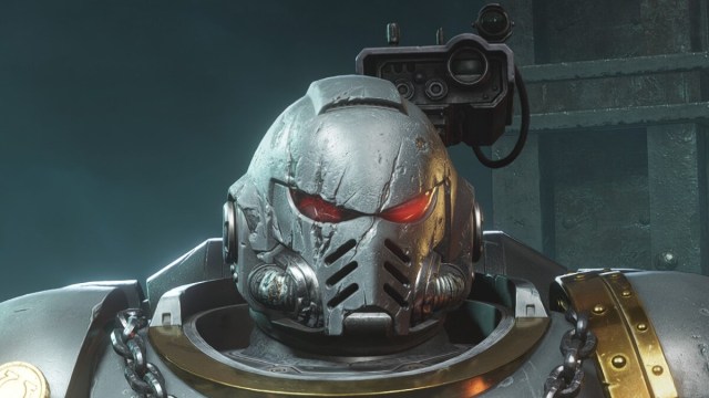 A screenshot of the Lethal Mode exclusive Space Marine 2 helmet