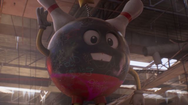 The bowling alley mascot in Life is Strange: Double Exposure, on the way to the plushie.