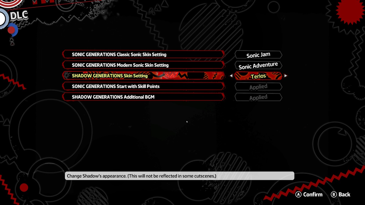 All new Sonic X Shadow Generations Skins - DLC menu